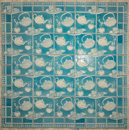 Teapots (25) w/ Border Tiles #1 - Turquoise Blue