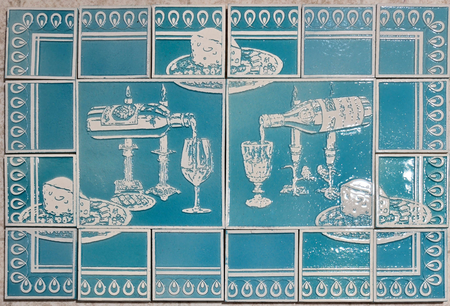 Wine Bottles (2) w/ Border Tiles